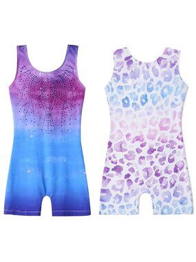 Girls Biketard Leotards 2-Pack Size 9-10 Dance Gymnastics Unitards